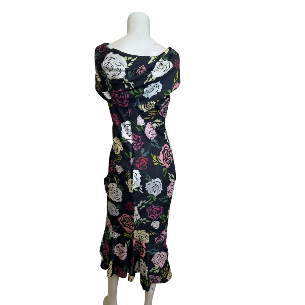 Janie Bryant x Unique Vintage Rose Print Off Shoulder Wiggle Dress Large NWT - Picture 4 of 13